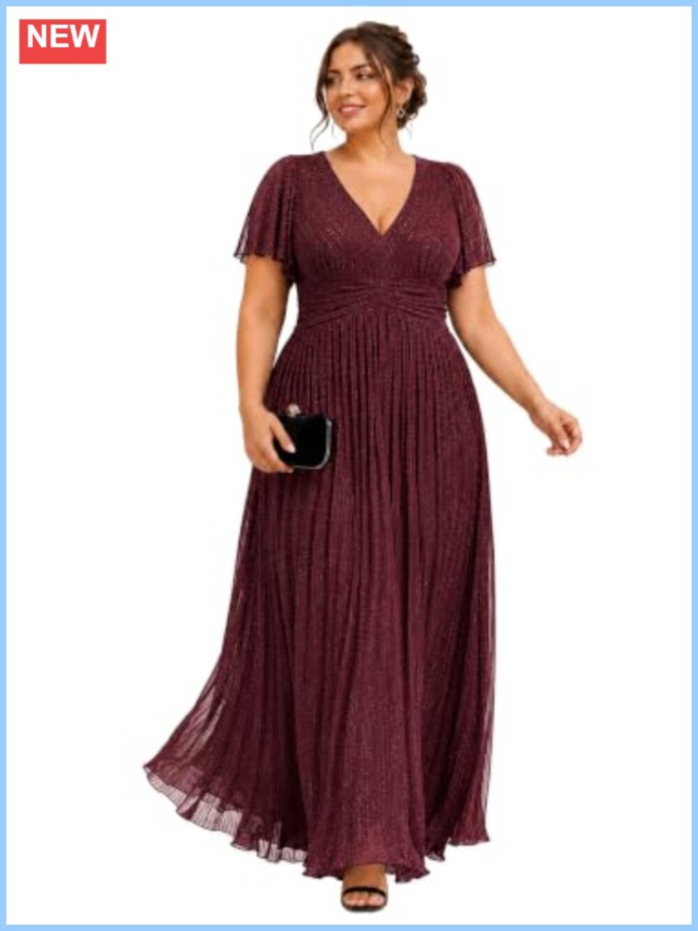 Plus Size Maxi Formal Gown V-Neck Flutter Sleeve A-Line